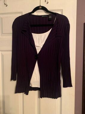 Button-Front Ribbed Cardigan Sweater in Dark Blue